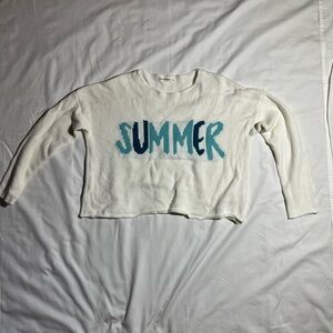 moon & madison White and Blue Graphic Crop Sweatshirt